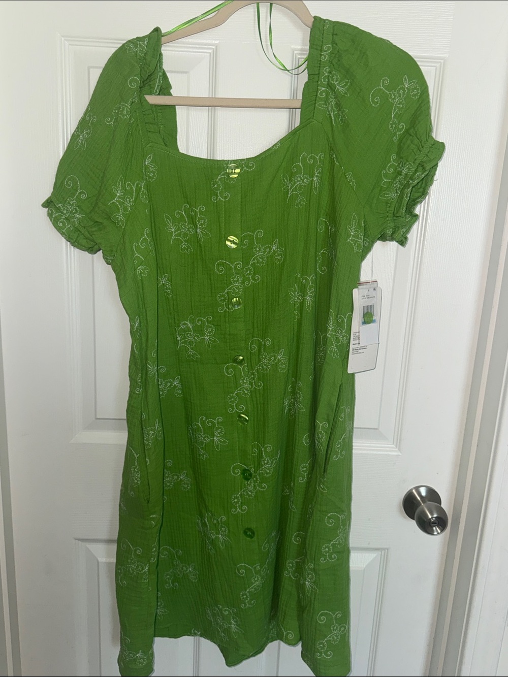 Berkley jensen gauze embroidered Green Mini Dress Xl NWT - Picture 3 of 7
